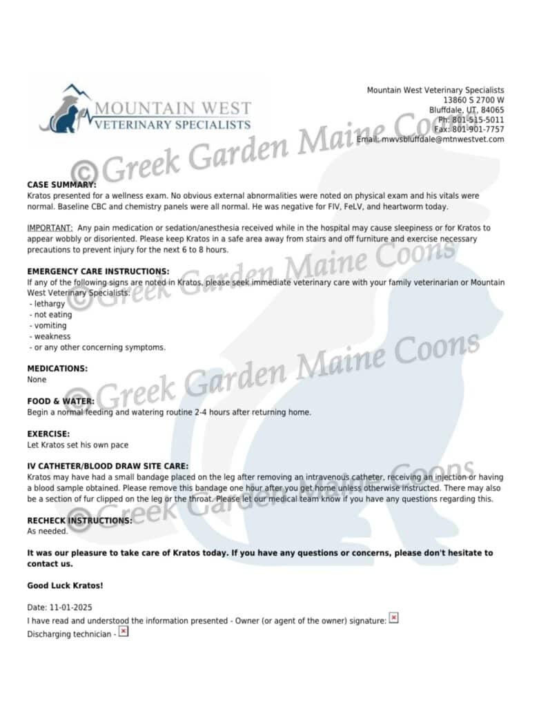 Report from Kratos' most recent wellness exam